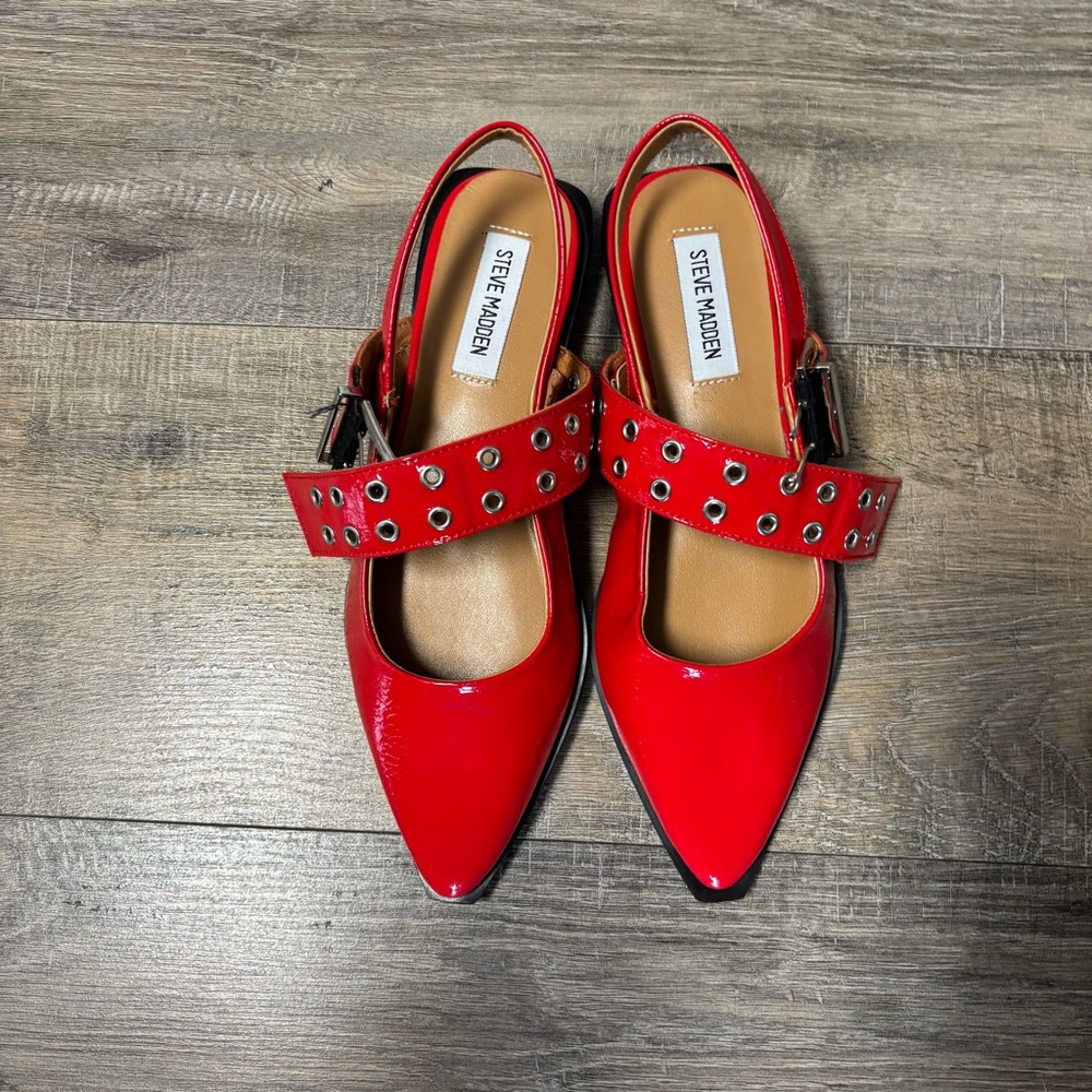 Steve Madden Red Flats with Studded Strap